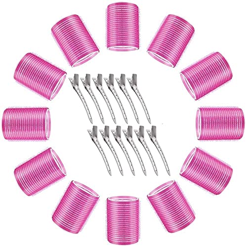 24pcs Hair rollers,12 Pcs Jumbo Big Hair Rollers Set Hair Curlers Self Grip Holding Rollers with 12 Stainless Steel Duckbill Clips for Long Medium Short Thick Fine Thin Hair Bangs Volume