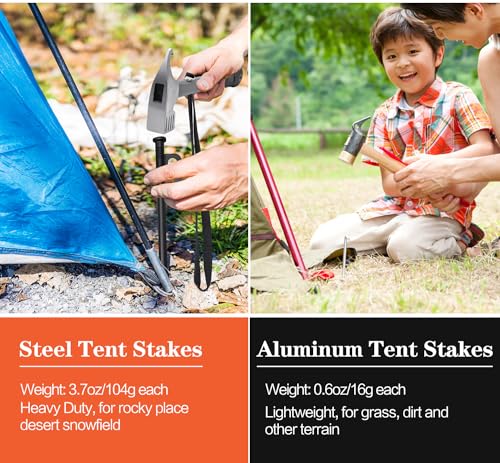 Tent Stakes, 8pcs Steel Tent Stakes + 12pcs Aluminum Tent Stakes Kit with Storage Bag, Tent Pegs for Camping, Canopy