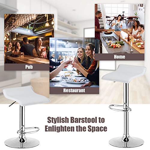 2Pcs Bar Stools, Pub Swivel Barstool, Height Adjustable Square Pub Chairs, Counter Height Bar Chair W/PU Leather & Footrest, 360° Rotation, Armless Indoor/Outdoor High Barstools, Gas Gift Bar Chair, Semi-backrest Stylish Stool Bistro Kitchen Cafe, White