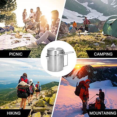 Lixada Camping Cooking Kettle 1L Stainless Steel Pot with Foldable Handle and Dual Use Cover Portable for Hiking Backpacking Picnic