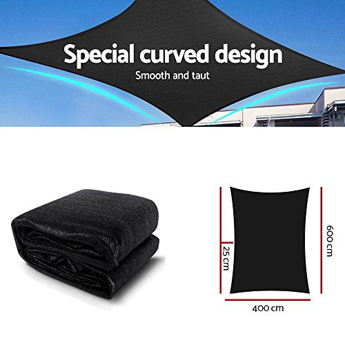 Instahut Shade Sail Rectangle 4 x 6m Sunshade Cloth Shadecloth Sun Block Outdoor Marquee Canopy Shelter Cover for Beach Pool Patio Backyard Lawn Garden Carport Fence Greenhouse, Black 98% UV Blockage