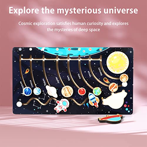 Solar System Model Board with 9 Planets Spaceship Rocket Module Space Educational Solar System Toy Early Learning Wooden Solar System Model Outer Space Toy for Kids Toddlers Gift Storytelling