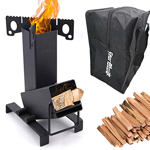 StarBlue Collapsible Rocket Stove by with FREE Carrying Bag - A Portable Wood Burning Camping Stove with Large Fuel Chamber Best for Outdoor Cooking, Camping, Picnic, BBQ, Hunting, Fishing