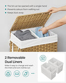 SONGMICS Laundry Basket with Lid, 90L Washing Basket 2 Compartments, Removable Liners with Handles, Handwoven Synthetic Rattan, for Bedroom, Bathroom, Laundry Room, 33x 46 x 60 cm, Natural LCB251N01V1