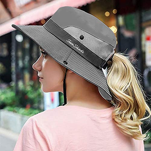 AutoWT Sun Hat for Women, UPF 50 + UV Protection Wide Brim Bucket Hat Adjustable Cap for Summer Fishing, Hiking, Camping, Garden, Farming, Outdoor Exercise (Gray)