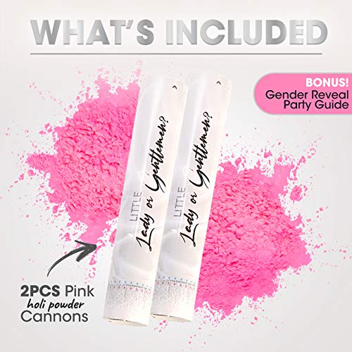 Gender Reveal Confetti Cannon - 2 Pack - Biodegradable Pink Gender Reveal Smoke Bombs for Gender Reveal Party | Gender Reveal Cannons | Girl Gender Reveal Powder Cannon | Baby Gender Reveal Poppers