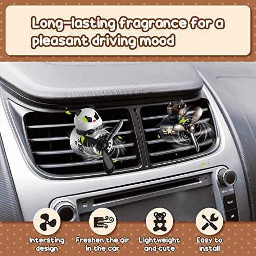 Tallew 2 Pcs Car Air Freshener Pilot Cute Diffuser Cartoon Outlet Fan for Vent Perfume Automotive Decoration (Panda, Bear) ,1