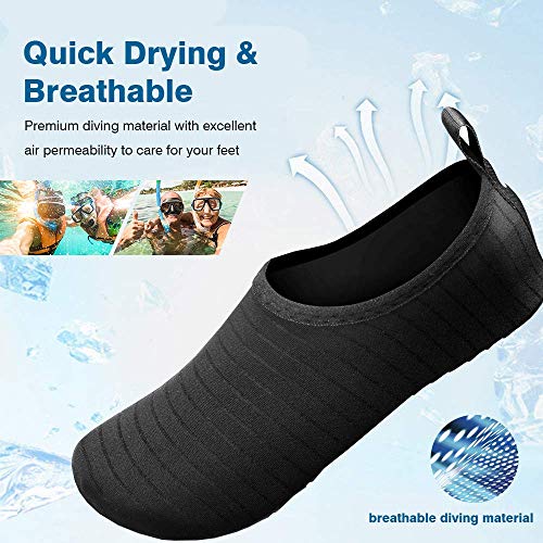 JOTO Water Shoes for Women Men Kids, Barefoot Quick-Dry Aqua Water Socks Slip-on Swim Beach Shoes for Snorkeling Surfing Kayaking Beach Walking Yoga -Black