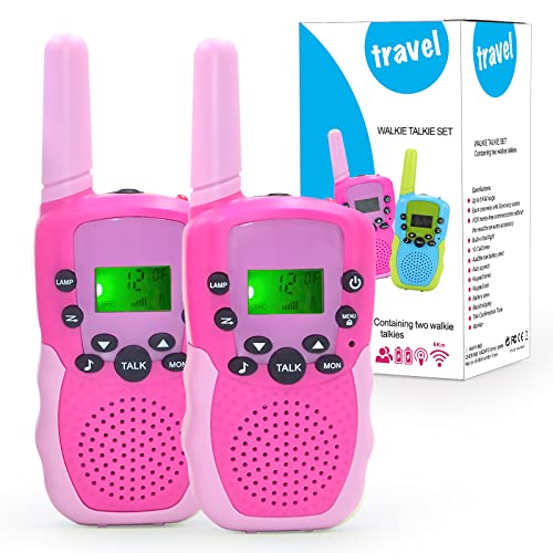 PELOSTA 2 Pack Walkie Talkies for Kids,Electronic Toys with 22 Channels & Flashlights & 3 Mile Range,Toddler Toy for 3-12 Year Old Preschool Boys Girls,Gifts for Sports Outdoor Game & Role Play(Pink)