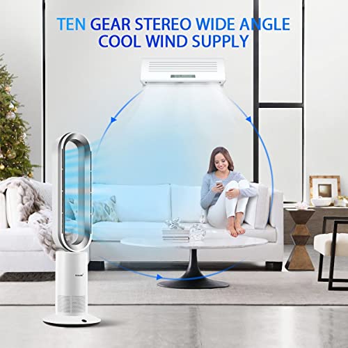 2 In 1 Space Heater Bladeless Tower Fan, Heater & Fan Combo, 1950W Ceramic Heater with Remote Control, 120° Oscillation, 9H Timer, for Home, Office, Indoor Use