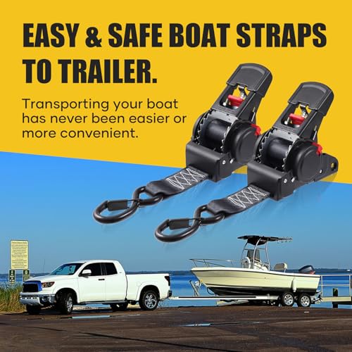 Ayaport Retractable Ratchet Straps 2 inch x 6ft Boat Transom Tie Down Straps to Trailer - 3300lbs Break Strength, Heavy Duty Bolt-on Trailer Straps for Boat, Jet Ski, Motorcycles, ATV