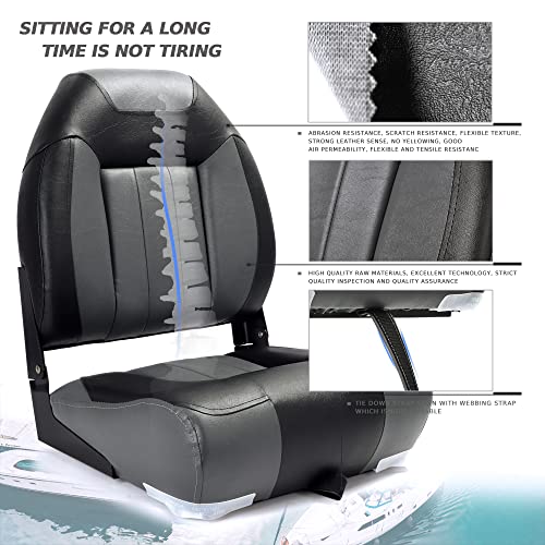 SUNDGORA P1 Premium Marine High Back Folding Boat Seat,Stainless Steel Screws Included,Charcoal/Black(2 Seats)