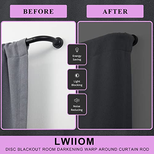 Lwiiom 2 Pack Matte Black Disc Curtain Rods, 28-48 Inches Window Curtain Rod,Adjustable Room Darkening Curtain Rod with Aluminum Finials and Brackets,Wrap Around Design
