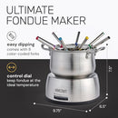 HomeCraft HCFP8SS 8-Cup Deluxe Stainless Steel Electric Chocolate Fondue Set With Die Cast Handles, 8 Color-Coded Forks, 2-Quart Capacity, Temperature Control
