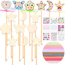 Princess Fairy Wands Kit Include Wooden Fairy Wands, Gem Stickers, Ribbons Unfinished Wooden DIY Magical Wand Crafts Moon Butterfly Magical Wand for Girls Make Your Own Princess Wand(18 Sets)