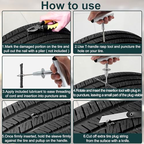 Universal Tire Repair Kit, 37PCS Tire Repair Tools, Heavy Duty Car Emergency Tool Kit for Flat Tire Puncture Repair, Tire Plug Kit Fit for Car, Motorcycle, Jeep, RV, ATV, SUV, Truck, Lawn Mower, etc.