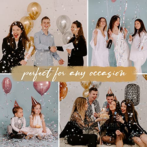 Silver Confetti Poppers 4 Pack | Confetti Cannon Party Poppers Confetti Shooter for Events Birthday Celebration | Bulk Streamer Blaster Cannon Star Launcher | Large Prank Package Gun Tube Stick