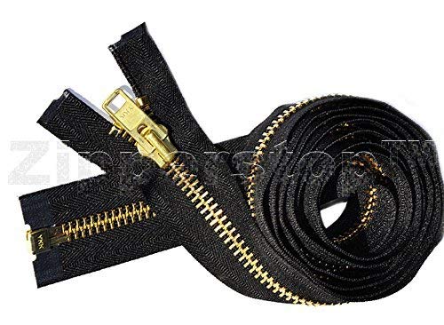 Zipperstop Wholesale YKK- Extra Heavy Duty Jacket Zipper YKK 10 Brass- Metal Teeth Separating -Chaps Zippers for Crafter's Special Colour BLACK 580 Made in USA -Custom Length (80cm )