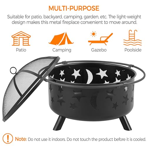 Yaheetech Fire Pit 30in Fire Pits for Outside Wood Burning Outdoor Fireplace with Spark Screen, Poker for Bonfire Patio Backyard Garden Picnic