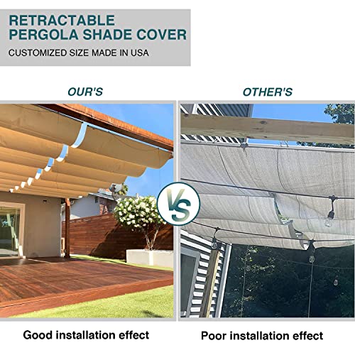 ECOOPTS 3'x12' Retractable Water-Resistant Wave Sun Shade Canopy Pergola Cover Shade Sail Awning for Outdoor Patio Porch Garden Deck Backyard (Light Grey)