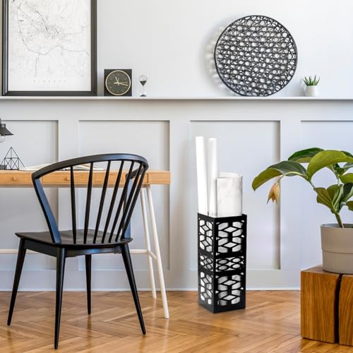 ZENFUN Metal Umbrella Holder, Umbrella Stand for Entryway, Square Umbrella Organiser, Umbrella Stand Freestanding for Home, Office, Hotel, Black, 15 x 15 x 40 cm