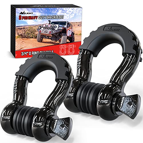 Nilight - 90052B 2 Pack 3/4" D-Ring Shackle 4.75 Ton (9500 Lbs) Capacity with 7/8" Pin Heavy Duty Off Road Recovery Shackle with Isolators & Washer Kit for Jeep Truck Vehicle, Black