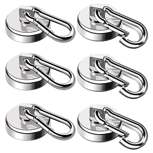 LOVIMAG Strong Magnetic Hooks, 70LBS Magnetic Hooks Neodymium Magnets Hooks, Magnetic Hooks Cruise with Swivel Carabiner Hook for Hanging, Cruise, Grill, Tool Room, Warehouse, Kitchen, Home etc-6 Pack