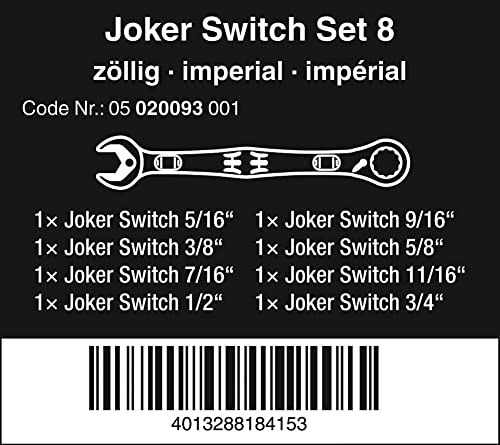 Wera 6001 Joker Switch Ratcheting Imperial Combination Wrench 8-Pieces Set