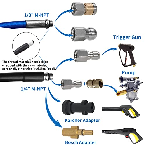 10M High Pressure Washer Drain 3000 PSI/180bar Hose Cleaning Kit Sewer Jetter Kit for Karcher K2-K7 Series & Bosch AQT Household Use Pressure Washer…