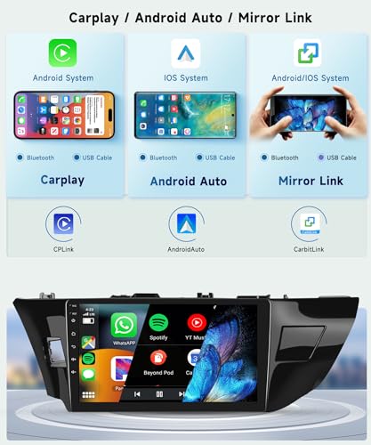 8-core+6G+128G Car Radio for Toyota Corolla/Levin 2014-2017, Wireless Apple Carplay Android Auto Car Stereo, 10.1” IPS Touchscreen with WiFi, GPS, Bluetooth,FM/RDS, 37EQ DSP, Rear Camera