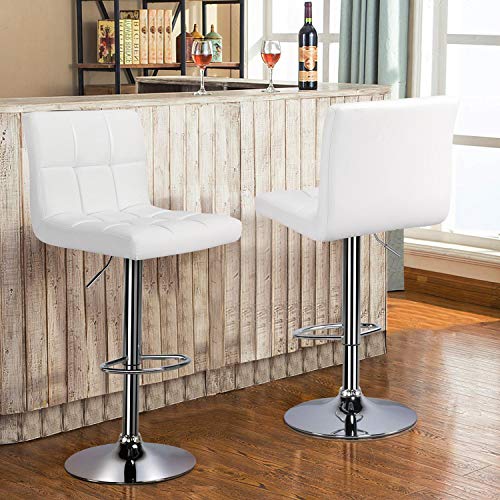 Yaheetech Bar Stools Set of 2, PU Leather Adjustable Swivel Barstools, Armless Hydraulic Kitchen Counter Bar Stool, Kitchen Island Chairs Set of 2, White