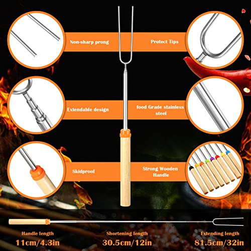 10 Pack Marshmallow Roasting Sticks Bulk, Smores Skewers for Fire Pit Kit, Hot Dog Camping Skewers Accessories Campfire Marshmellow 32 Inch Long Extendable Forks Bbq Tools Smores Sticks