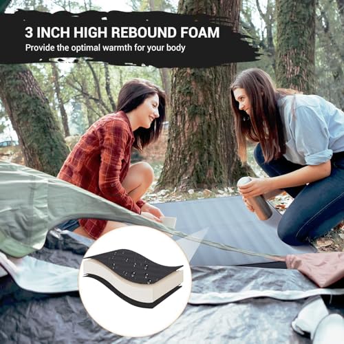 KingCamp Luxury 3D Double Self Inflating Camping Sleeping Pad Foam Air Mattress R Value: 9.5, Portable 3 Inch Large Thick Self Inflatable Mattress for 2 Two Person, Couple, Queen Size, Black