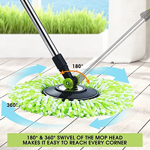 360° Spin Mop Bucket Set with Rolling Wheels Stainless Steel Rotating Wet Dry Cleaning Tools 4pcs Microfiber Replacement Head