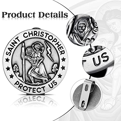 Tallew St Christopher Visor Clip Car Medals Catholic St Christopher Medal for Car Automotive Sun Visor Accessories for Parent Family Friend (4)