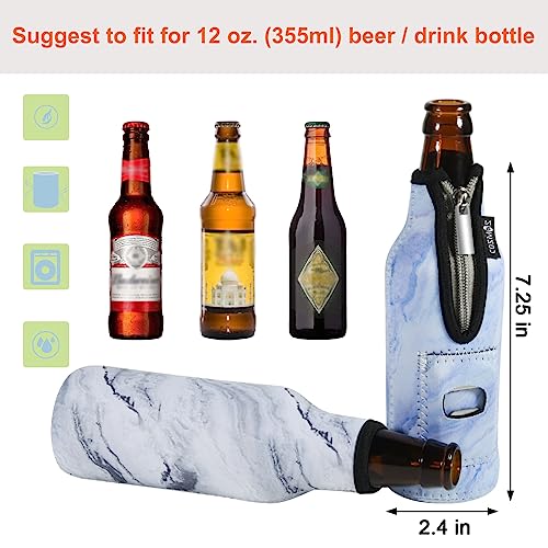 Cosmos 4 Pcs Beer Bottle Sleeves Neoprene Insulator Sleeves Bottle Jackets Sleeves Beverage Bottle Cooler with Built in Bottle Opener (Marble Pattern (4 Pcs))