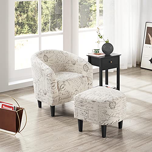 Yaheetech Lounge Chair & Ottoman Modern Chaise Lounge Armchair with Footstool Lounge Reading Chair with Footrest Letter Print