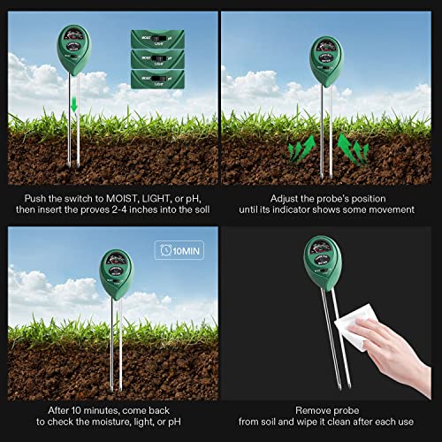 VIVOSUN Soil Tester, 3-in-1 Plant Moisture Meter Light and PH Tester for Home, Garden, Lawn, Farm, Indoor and Outdoor Use, Promote Plants Healthy Growth