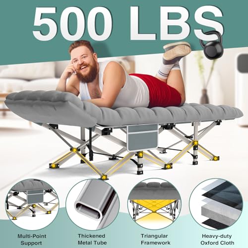 ZENPETIO 28In Folding Camping Cot for Adult, Portable Sleeping Cot with Mattress, Outdoor Heavy Duty Cot Bed for Camp with Carry Bag for Home, Office, Camp, Travel, Vacation(Max Loading 500lbs)