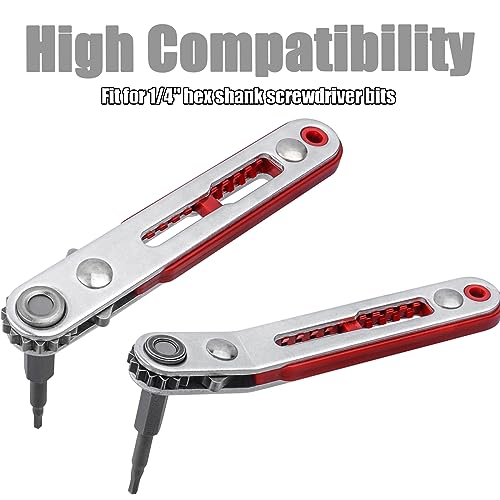 Bestgle 2 Pcs Mini Ratchet Wrench Set Flat Head & Elbow Head Cr-V Steel Reversible Ratcheting Wrenches with 1/4" Hex Drive Socket High Torque Offset DIY Hand Tools for Screwdriver Bits