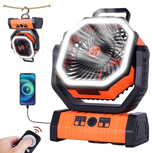 𝟮𝟬𝟬𝟬𝟬𝗺𝗔𝗵 Camping Fan Battery Powered Fan with LED Lantern, Portable Camping Fan for tents, 8H Timer & 270°Osicllating Fan Rechargeable Battery Operated Fan, USB Desk Fan Beach Fan with Hook