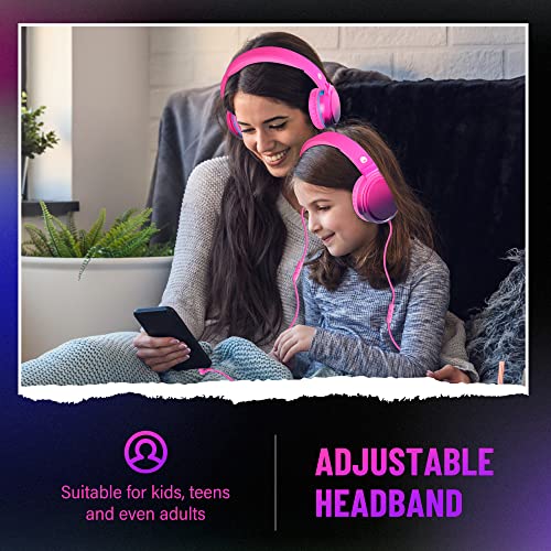 Rockpapa 982 Foldable Wired Headphones,Over Ear Headphones Stereo Headphones with Microphone,Boys Girls Headphones for Travel/PC/Mac/Laptop/Phone(Pink)