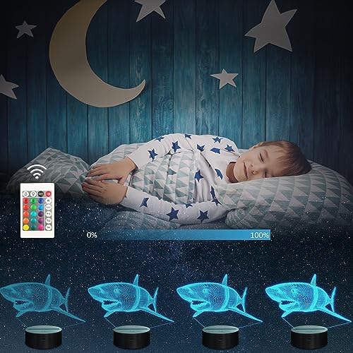 3D Shark Lamps Ocean Animal 3D Illusion Nightlights Led Timer Desk Dimmable Table Shark16 Color Changing Lights with Remote Control for Kids Boys Girls Children Holiday Birthday Xmas Gift