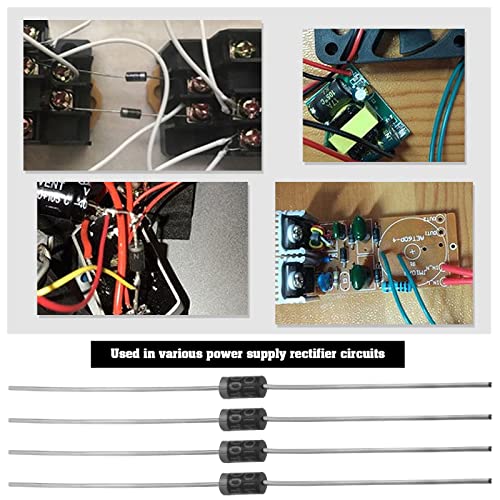 EMSea 200PCS 1N4002 Rectifier Diodes 1A 100V Electronic Silicon Diodes Electronic Components for Solar Panel Charger Circuit Product Development Converter