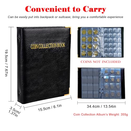 Intendvision Coin Collection Album - 20 Pages 360 Pockets Coin Storage for Collectors, 2 Coin Size Pockets Coin Holder Coin Collection Book for Coins, U.S.Pennies Dimes Nickels Quarters, Small Badges