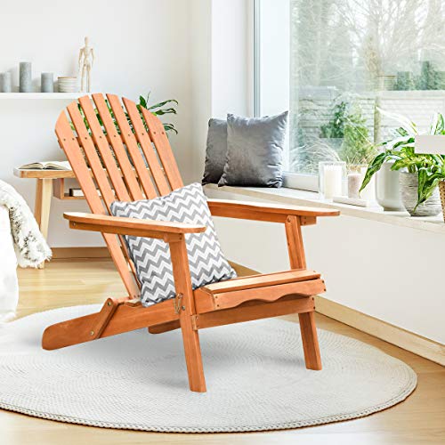 Costway Eucalyptus Wood Adirondack Chair, Outdoor Folding Adirondack Chair, Outdoor Chair for Porch, Deck, Patio, Poolside and Backyard, 180 kg Weight Capacity