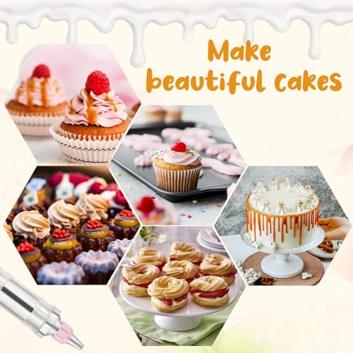 Cake Decorating Tool,16 pcs Icing Decoration Gun Set,Dessert Decorating Syringe Tools,6 Piping Nozzles,3Cream Scrapers,3 Cupcake molds,1cleaning Brush,Cupcake Frosting Filling Tools(Stainless Steel)