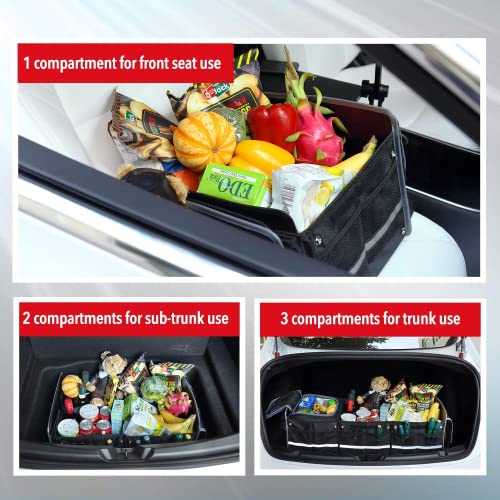 Versatile Car Trunk Organiser with Insulated Cooler Bag - Waterproof, Foldable Cover, Adjustable Straps - Ideal Car Accessories and Boot Organiser (Black, 4-in-1 w/Cooler)