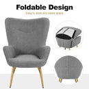 Yaheetech Boucle Accent Chair, Modern Fabric Armchair, Comfy Fluffy Barrel Chair, Reading Chair with High Folding Backrest and Metal Legs for Living Room/Bedroom/Home/Office, Gray