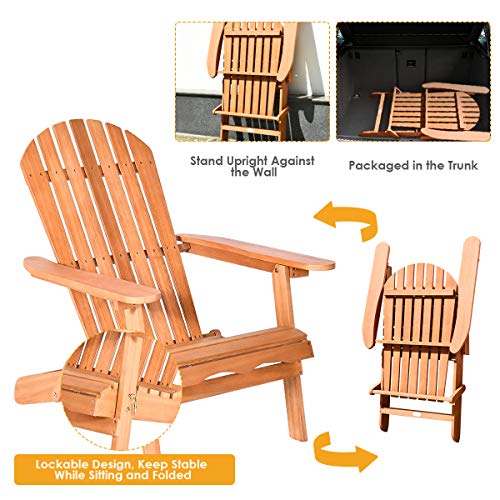 Costway Eucalyptus Wood Adirondack Chair, Outdoor Folding Adirondack Chair, Outdoor Chair for Porch, Deck, Patio, Poolside and Backyard, 180 kg Weight Capacity